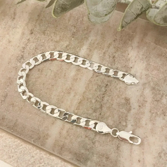 925 Sterling Silver Flat Curb Chain Bracelet 6 MM Dainty Chain Link Bracelet - Picture 5 of 6
